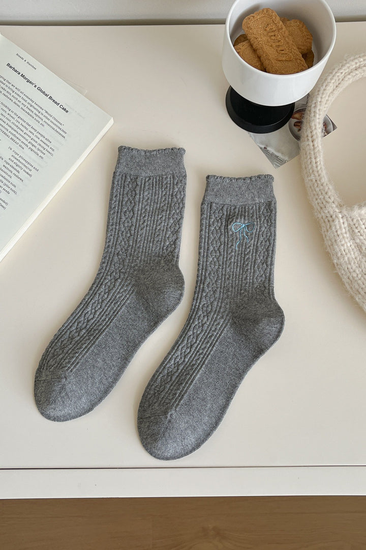 Bow Dog Embroidery Cotton Stackable Socks M5A050