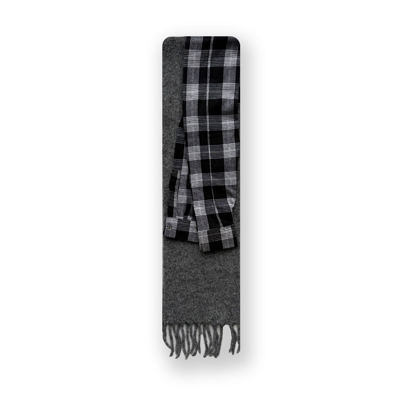 Plaid Sleeve Patchwork Wool Blend Scarf  M5A107