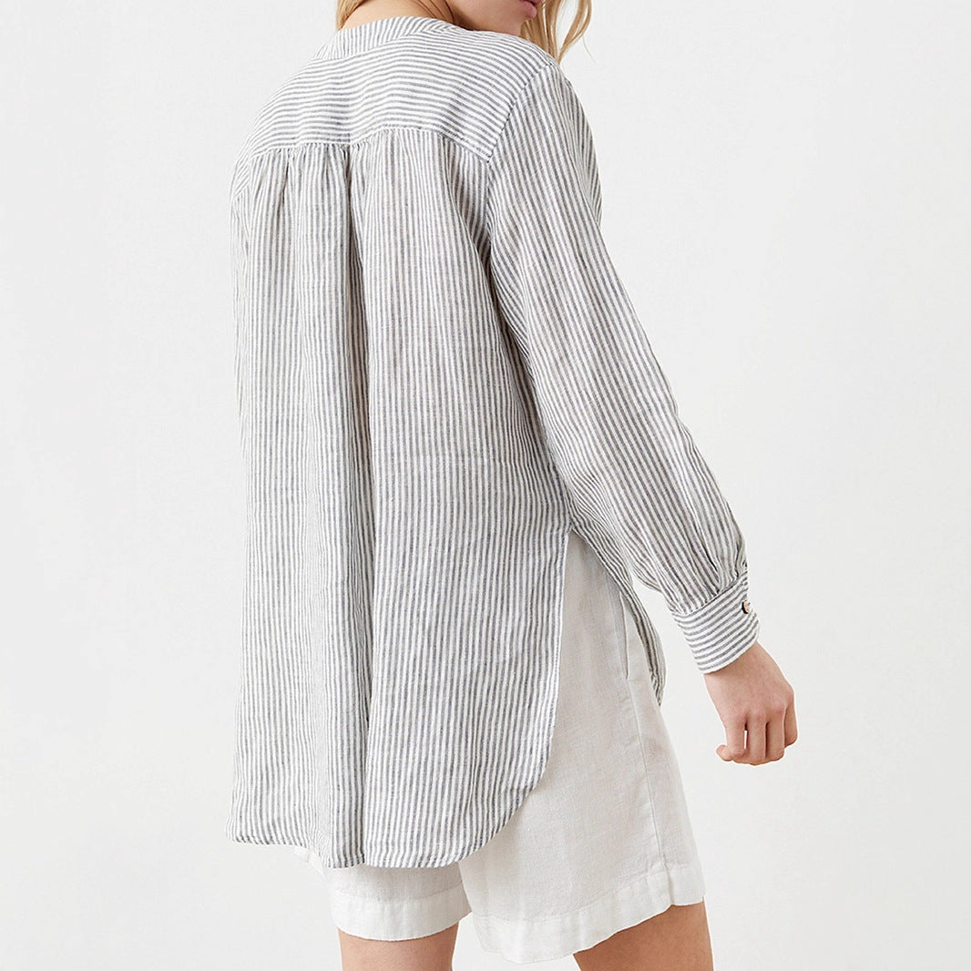 StripeCollar LinenStyle Shirt Lightweight Gray N5A153