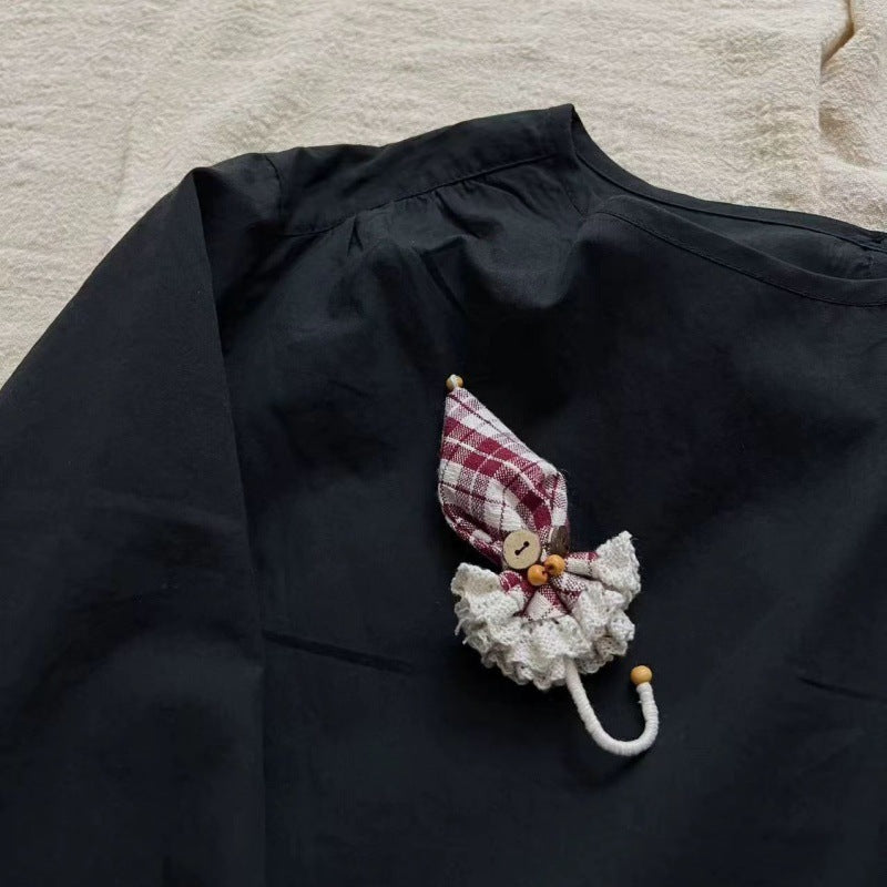 Lace Umbrella Shape Fabric Brooch Sweet Bag Charm N6G022