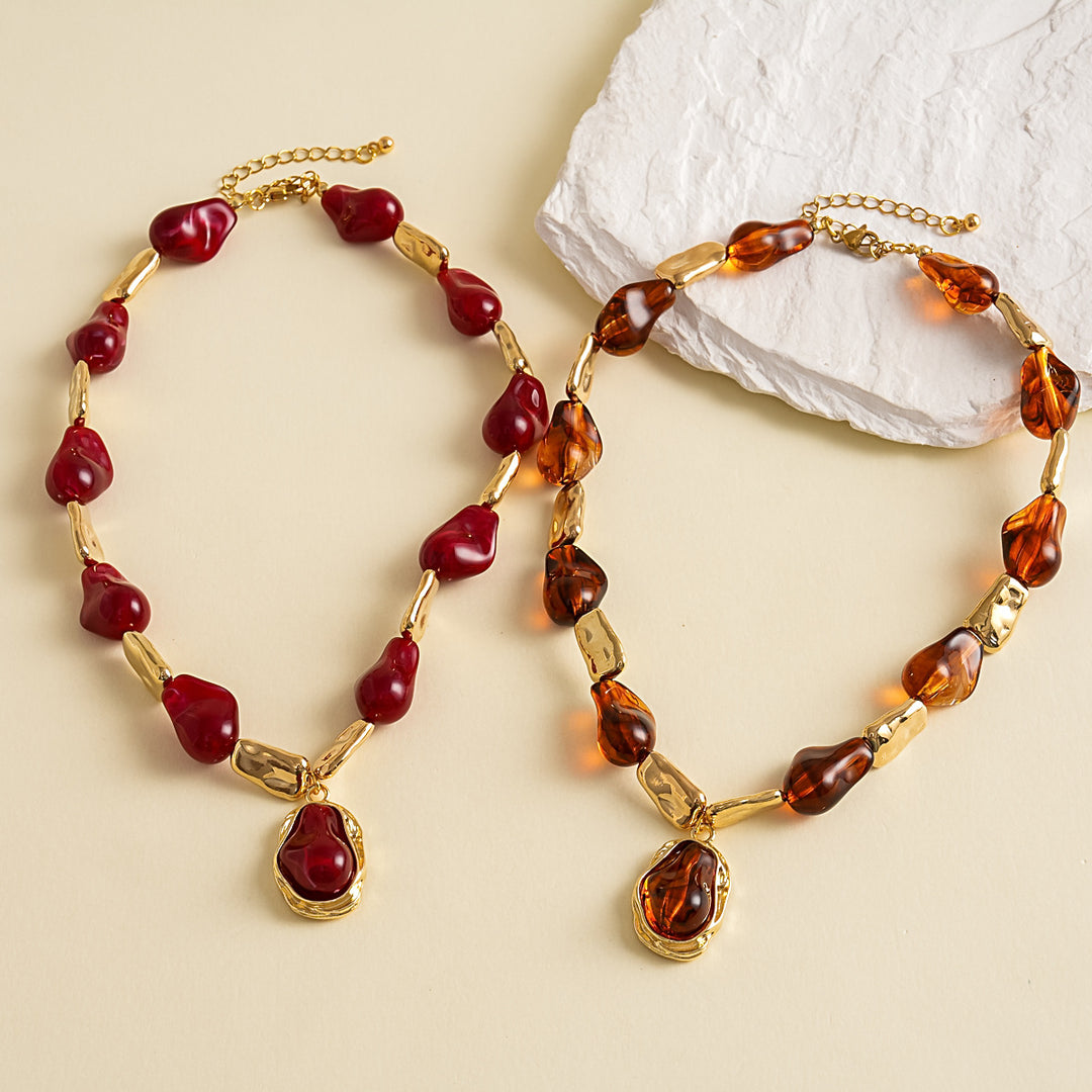Womens Vintage Color Block Pea Beaded Acrylic Necklace N6K189