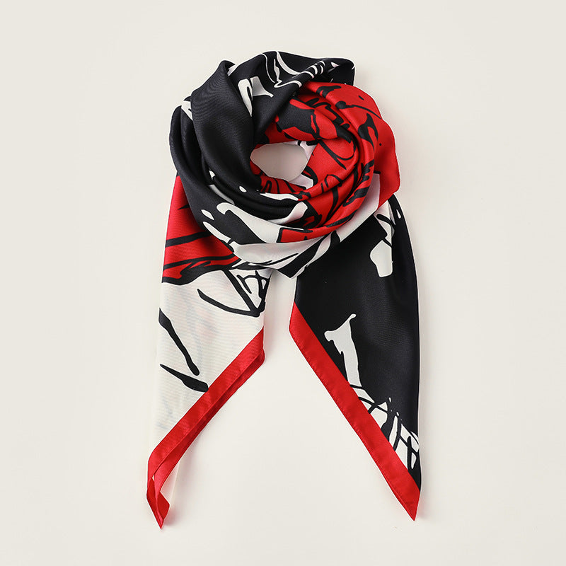 Floral Print Faux Silk Square Scarf  M5A236