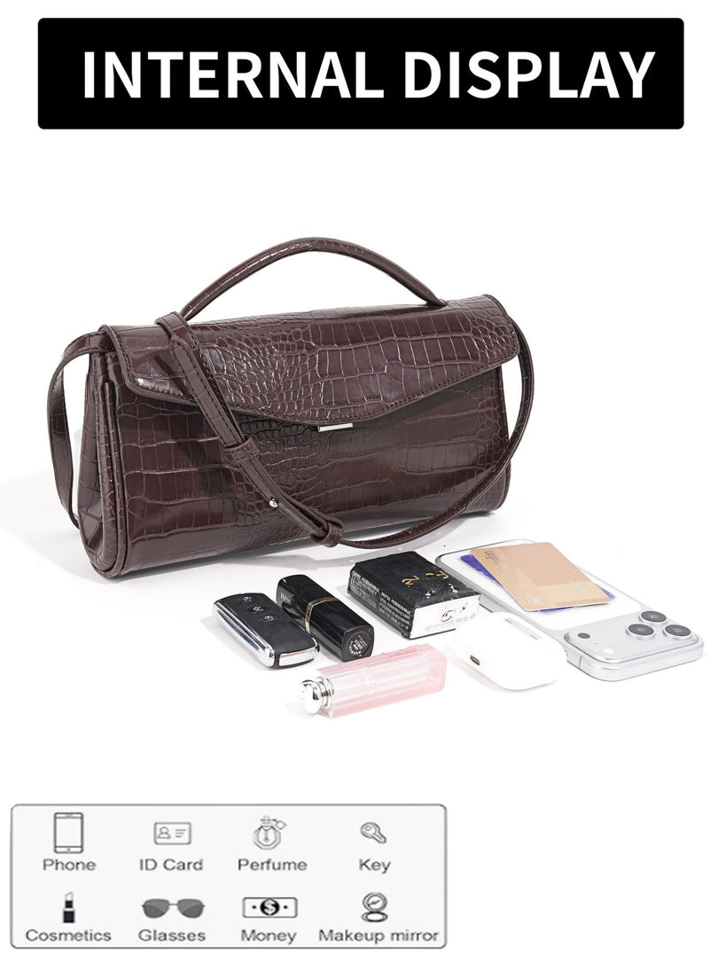 Brown Crocodile Grain Baguette Bag Women N6C033