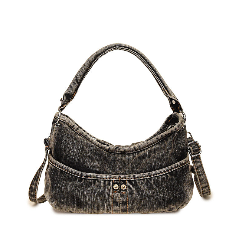 Women's Washed Gradient Denim Dumpling Shoulder Bag N6J202