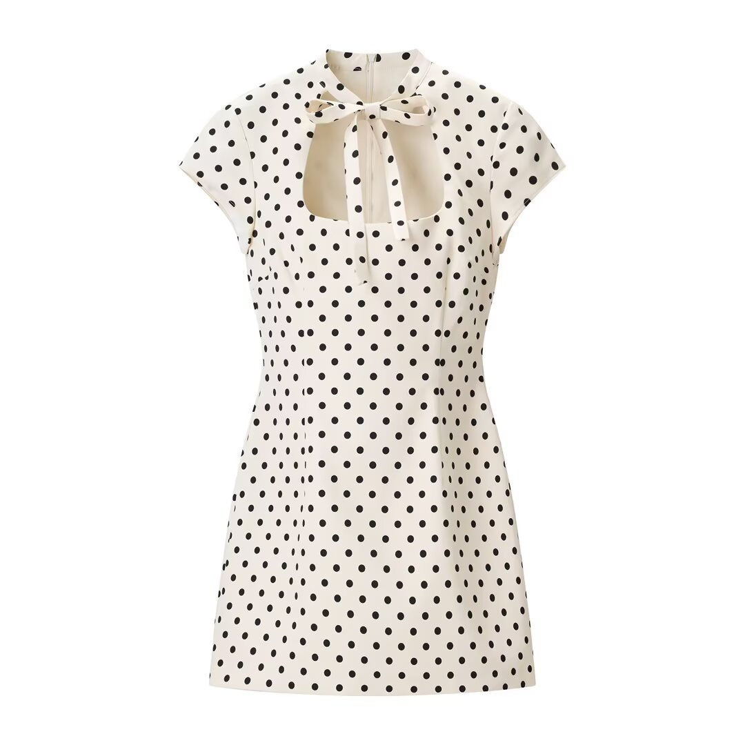 Bow Detail Polka Dot Short Dress Women N6C278