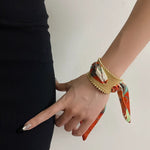 Load image into Gallery viewer, Vintage Gold Scarf Open Cuff Bangle Wide Statement N6F288