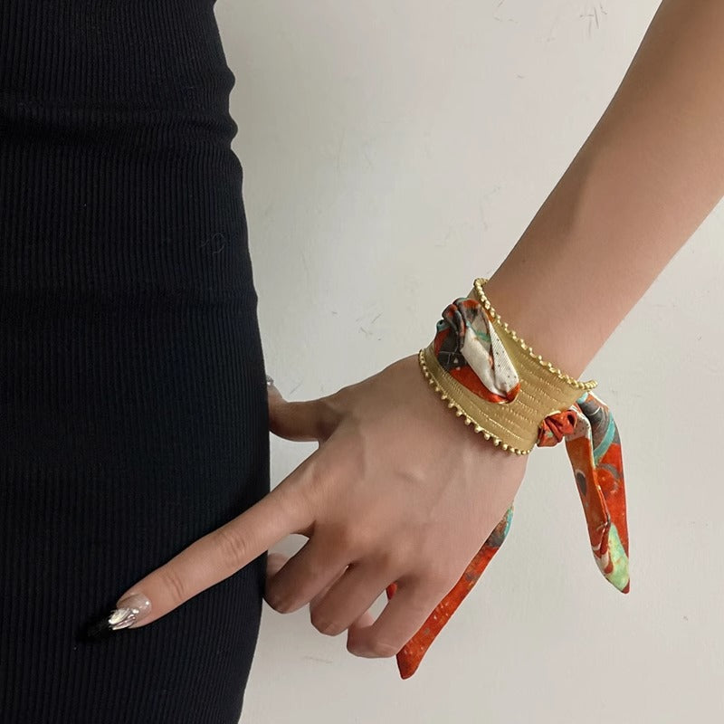 Vintage Gold Scarf Open Cuff Bangle Wide Statement N6F288