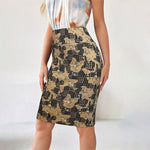 Load image into Gallery viewer, Printed Back Slit Pencil Skirt Women Khaki N5A470