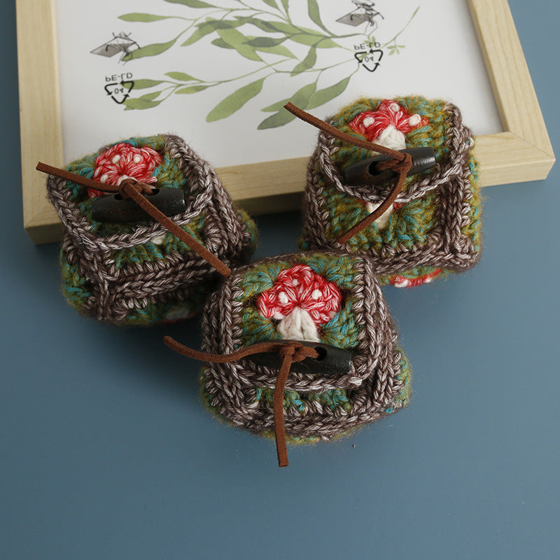 Crochet Mushroom Earphone Case Square Mini Pouch N6G046
