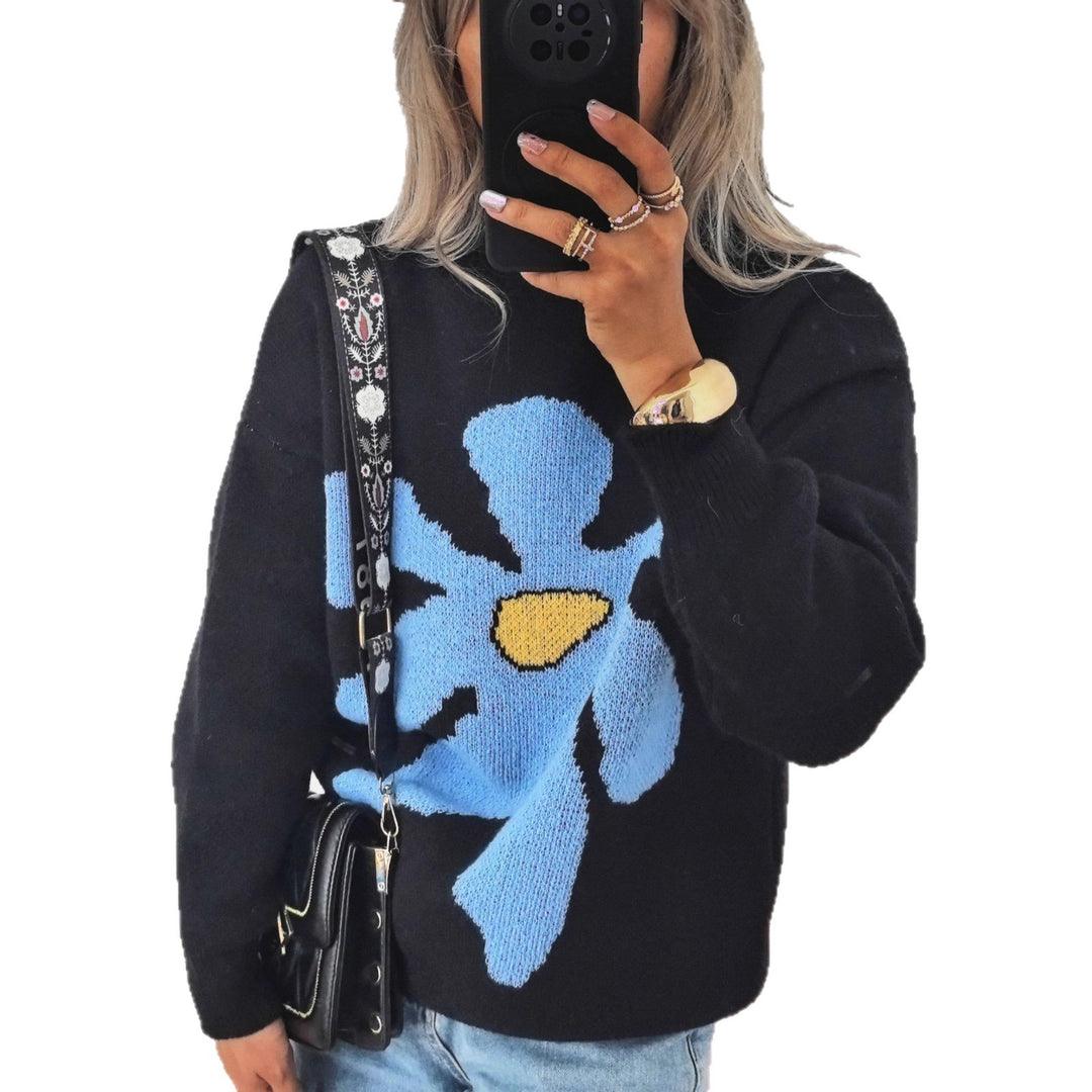 Floral Contrast Round Sweater Mid Heavy Options N5A220