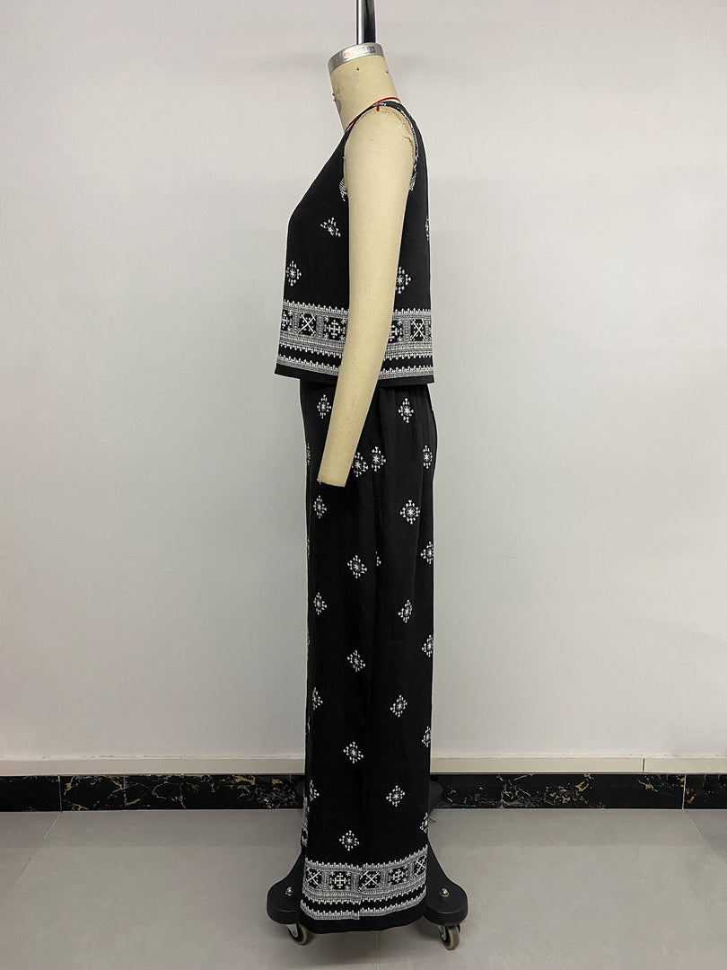 Retro Vacation Geometric Print Two-Piece Set Women N6C244