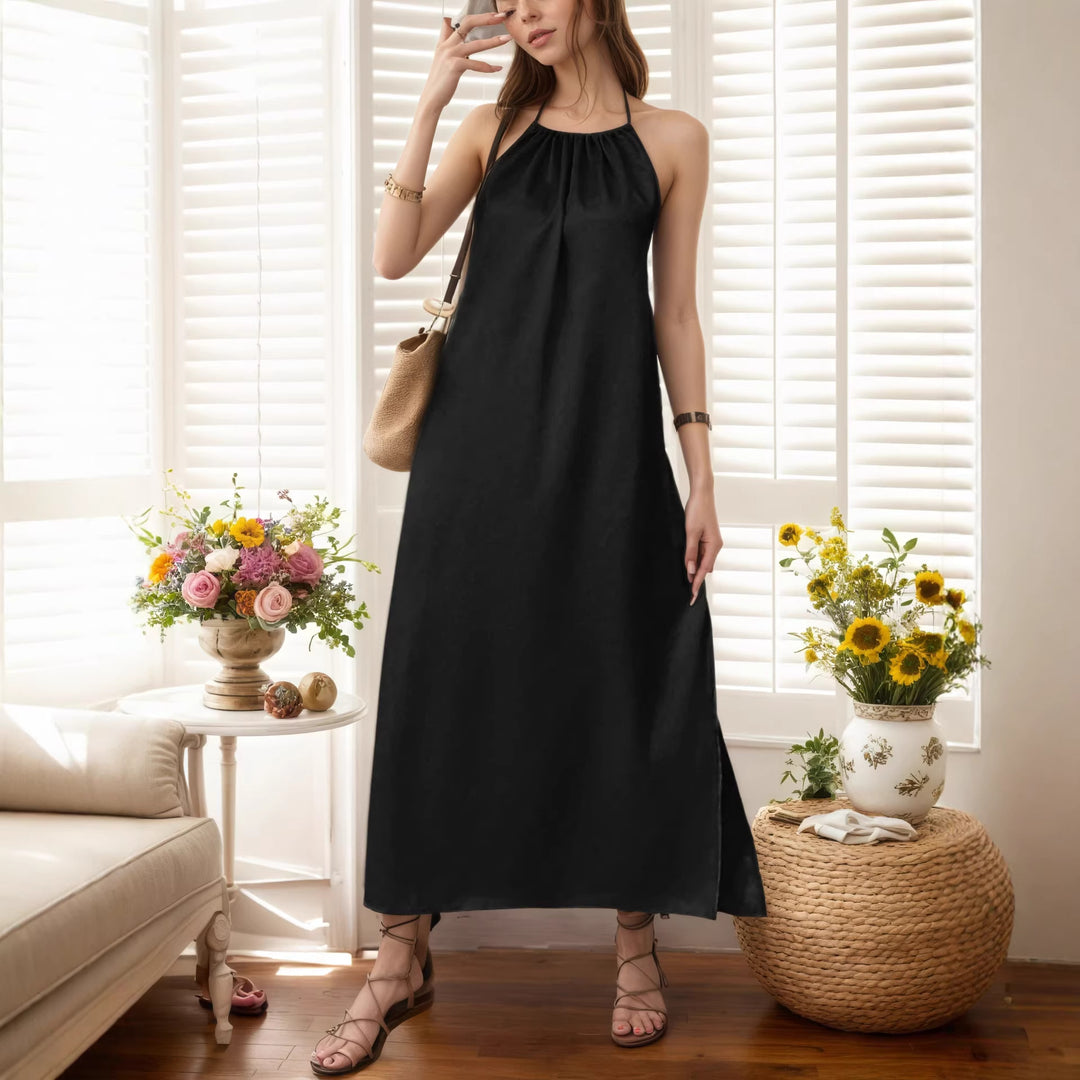 Halter Neck Sleeveless Solid Tank Dress Women Summer N6A102