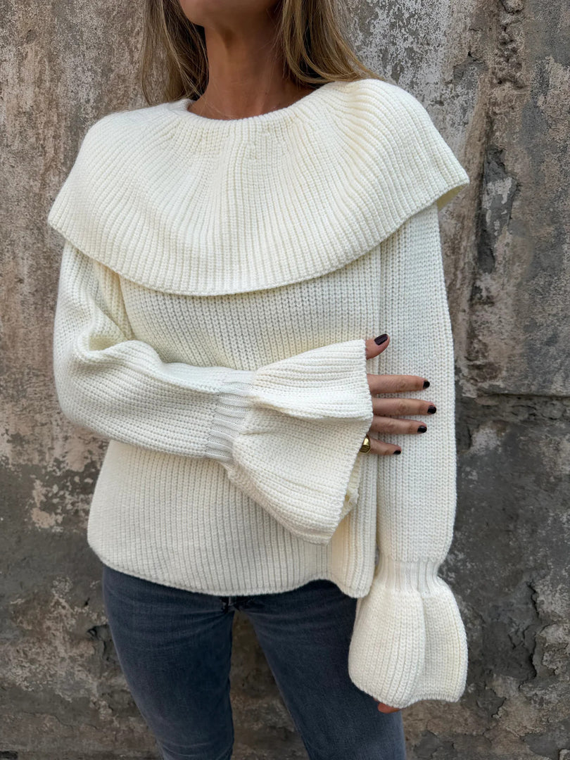Off-Shoulder Knit Long Sleeve Sweater Flared Sleeve N6G297