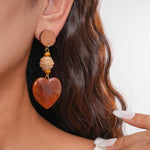 Load image into Gallery viewer, Womens Vintage Raffia Heart Resin Stud Earrings N6K171