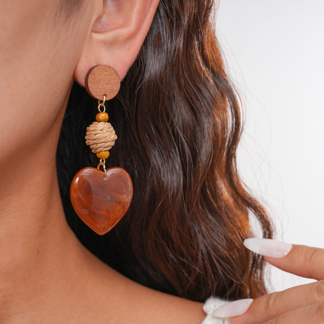 Womens Vintage Raffia Heart Resin Stud Earrings N6K171