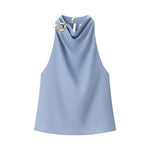 Load image into Gallery viewer, Golden Halter Neck Sleeveless Top Women N6C271