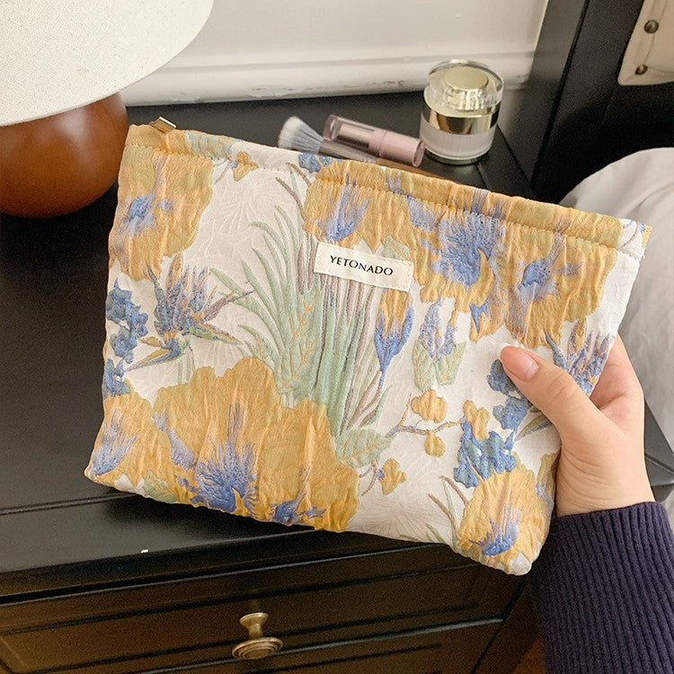 Womens Floral Textured Polyester Cosmetic Bag N6K113