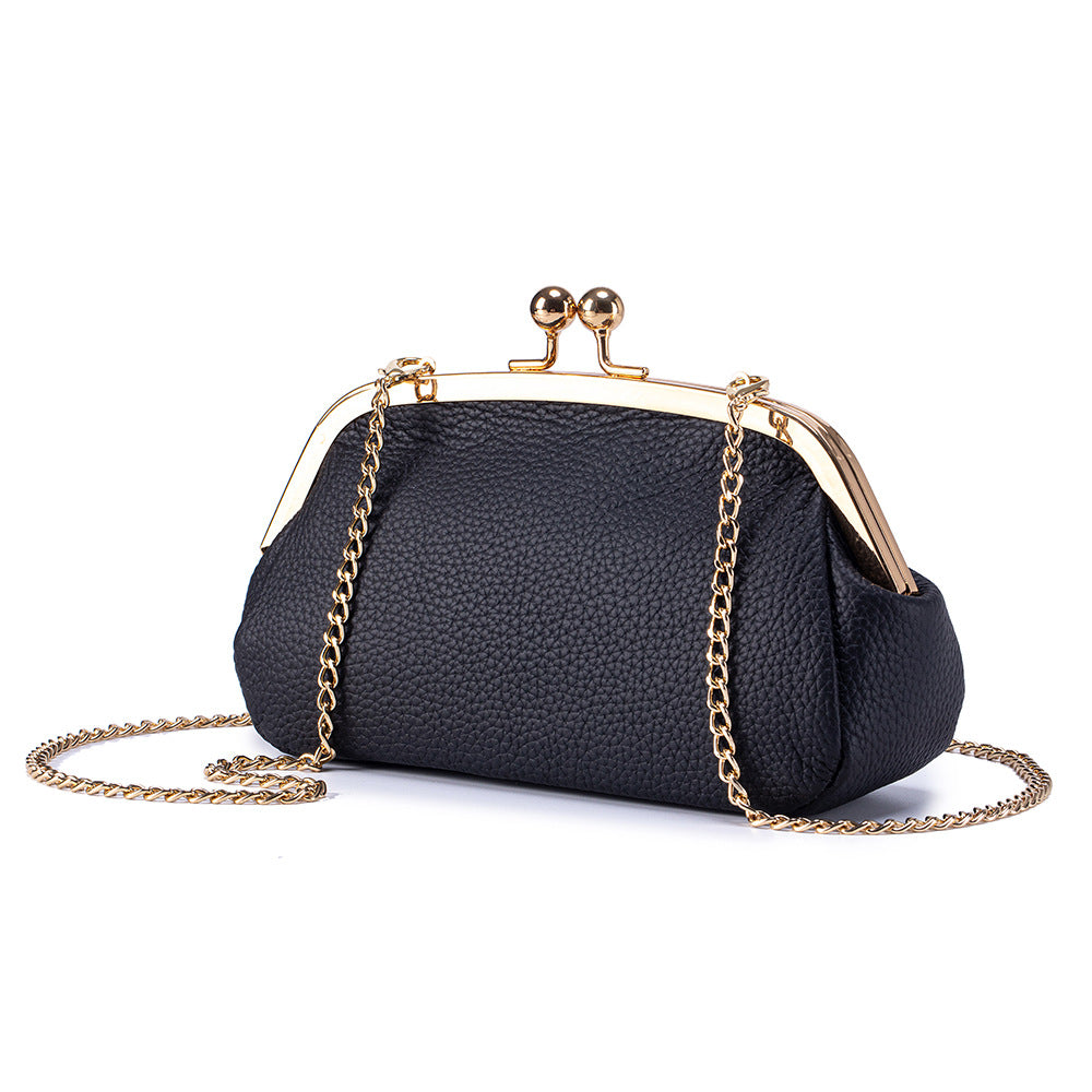 Women's Top-Grain Leather Chain Shell Bag N6J220