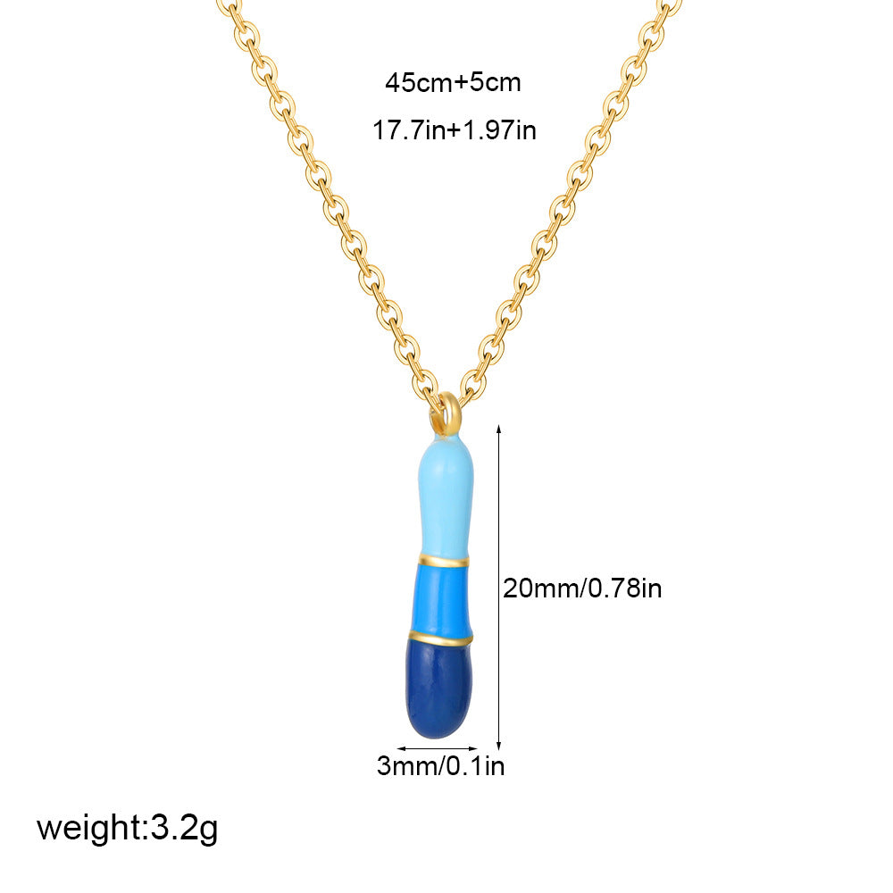 Alphabet Enamel Capsule Necklace Steel Gradient Color S5P234