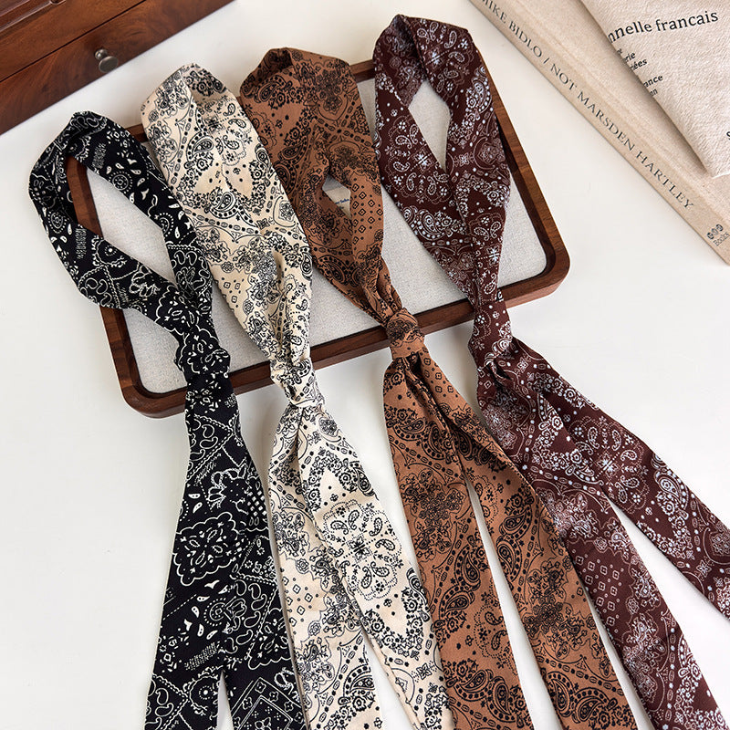 Vintage Paisley Long Narrow Scarf Necktie Women N6G236