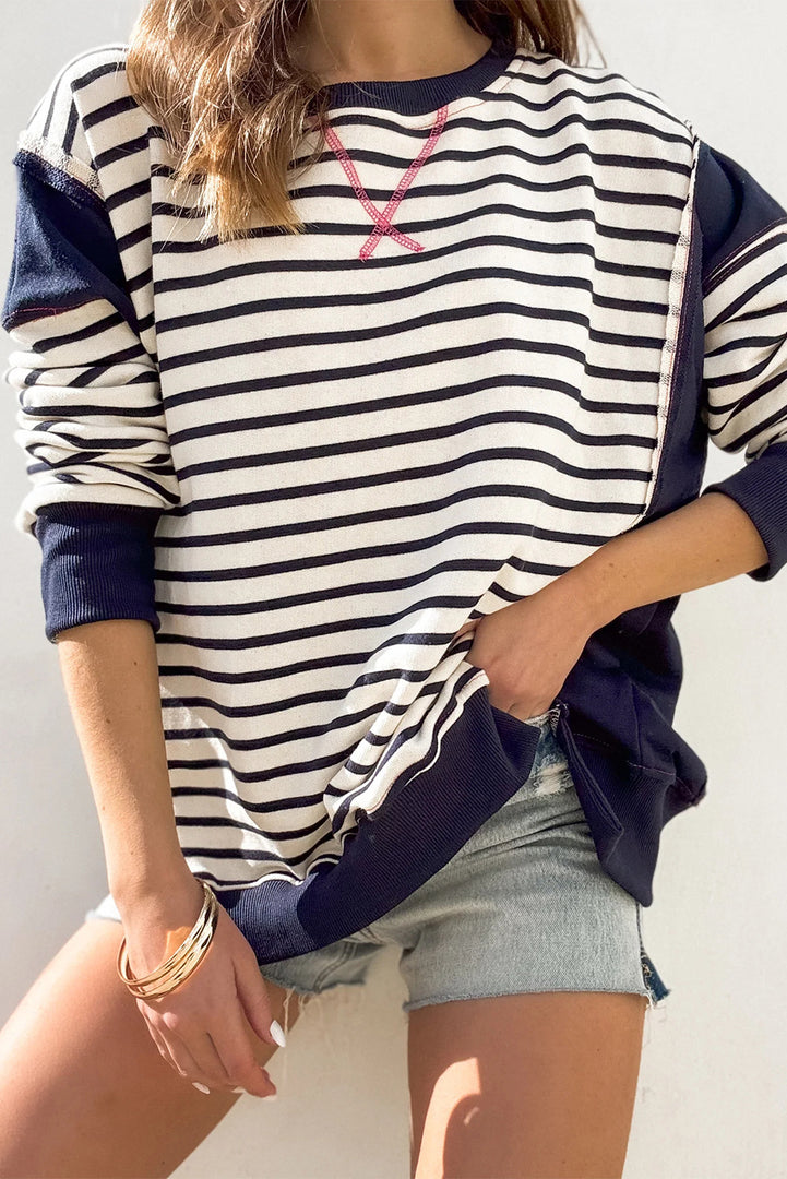 Contrast Stripe Round Sweater Mid Weight Options N5A200