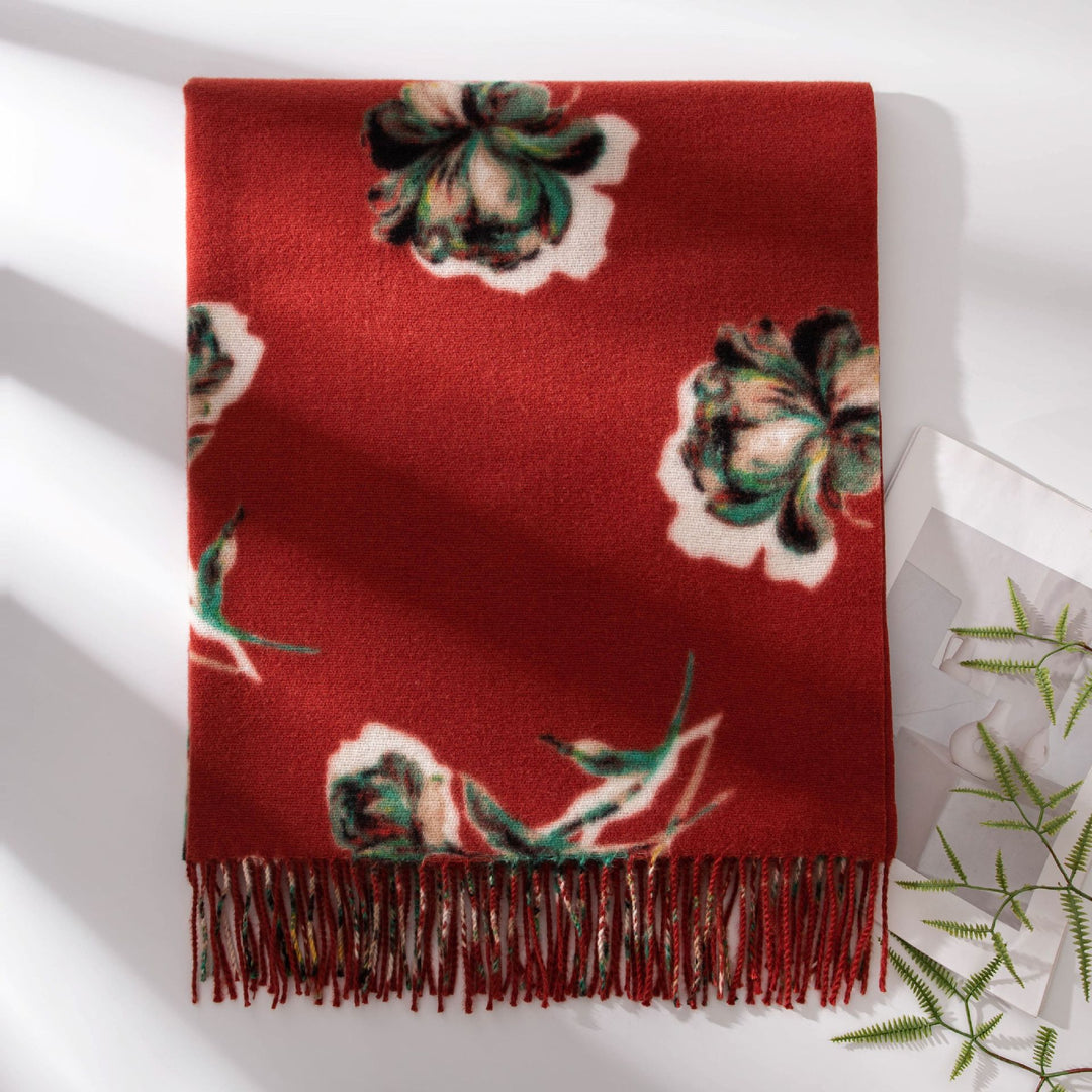 Burgundy Floral Faux Cashmere Wrap  M5A171