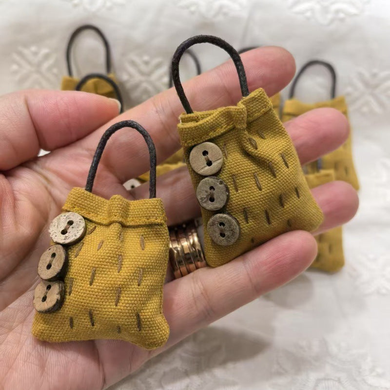 Rustic Woven Cotton Hand Stitch Mini Bag Charm Pin N6G018