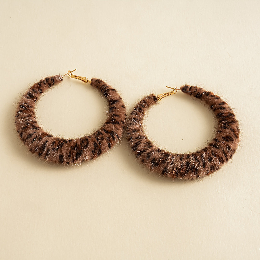 Womens Vintage Leopard Print Faux Horsehair Hoop Earrings N6K172