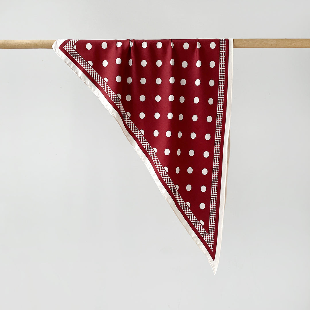 Polka Dot Print Triangle Scarf Satin Twill Women N6G218