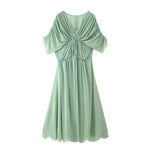 Load image into Gallery viewer, Draped V Neck Satin Dress Mid WeightN 5Z347