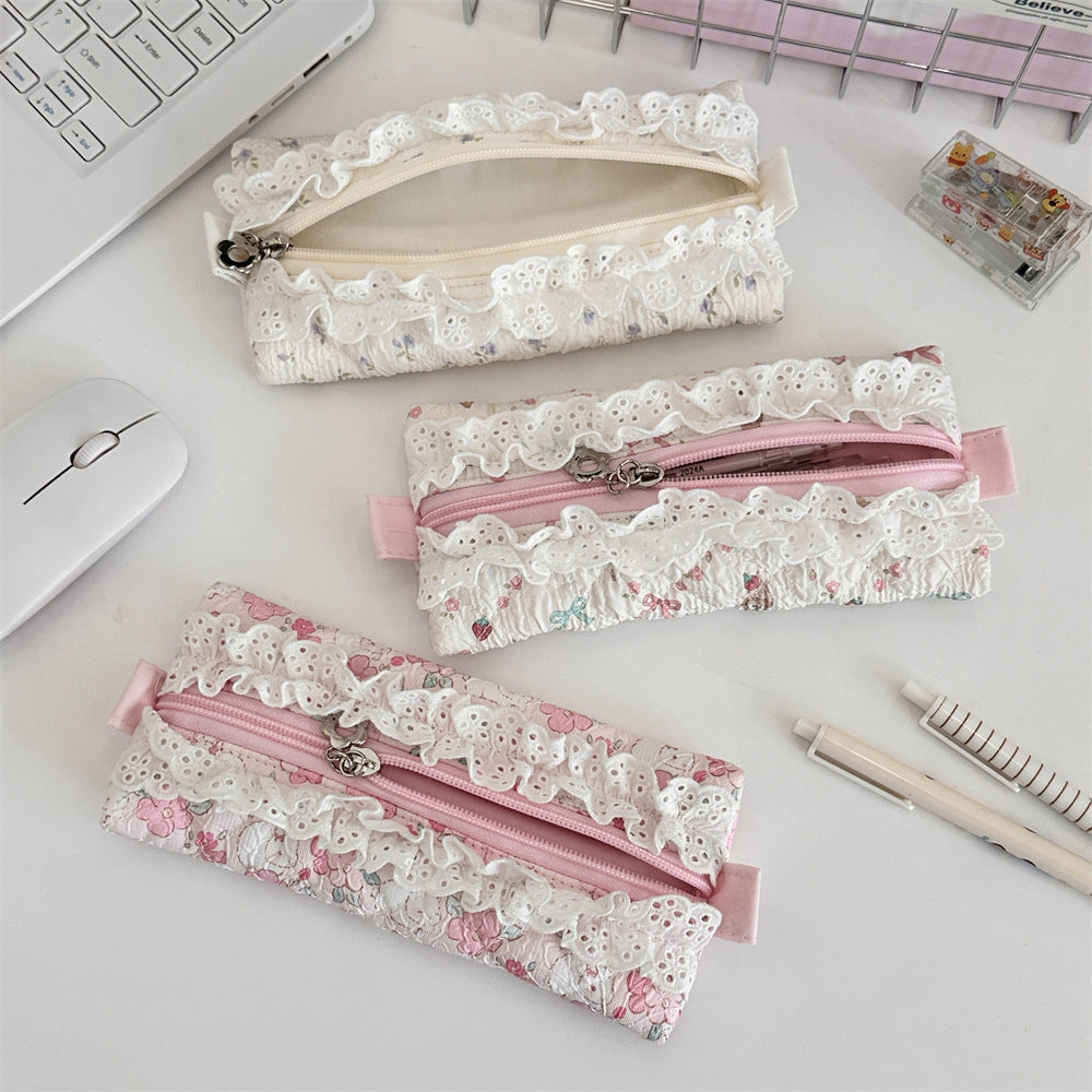 Lace Quilted Pencil Case Women Large Capacity S5P864