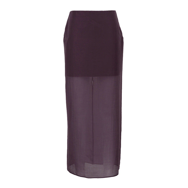 Double Layer Sheer Tulle Pencil Skirt High Waist Slit N6C195
