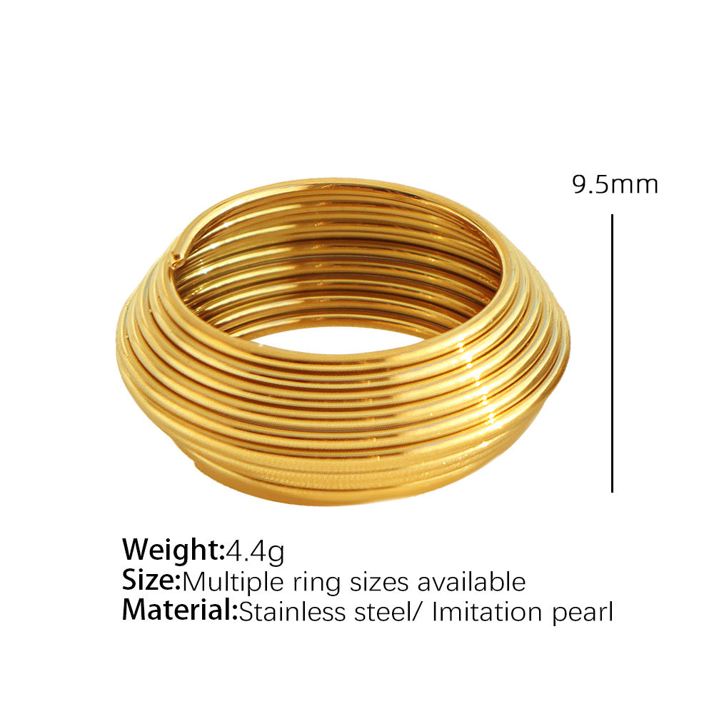 Multi Layer Ring Titanium Steel 18K Gold Plated S5P016