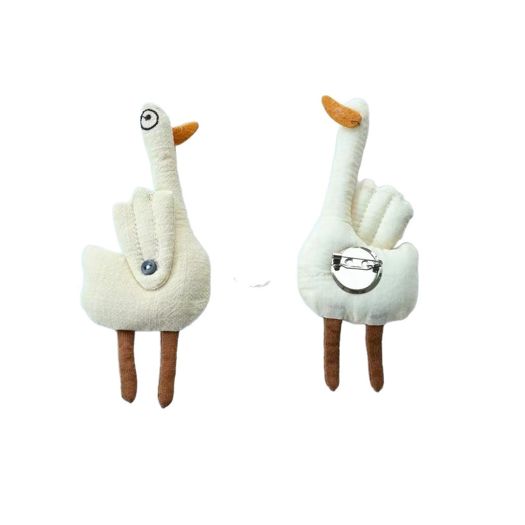 Cute Fabric Goose Brooch Hand Embroidered Beige N6G020