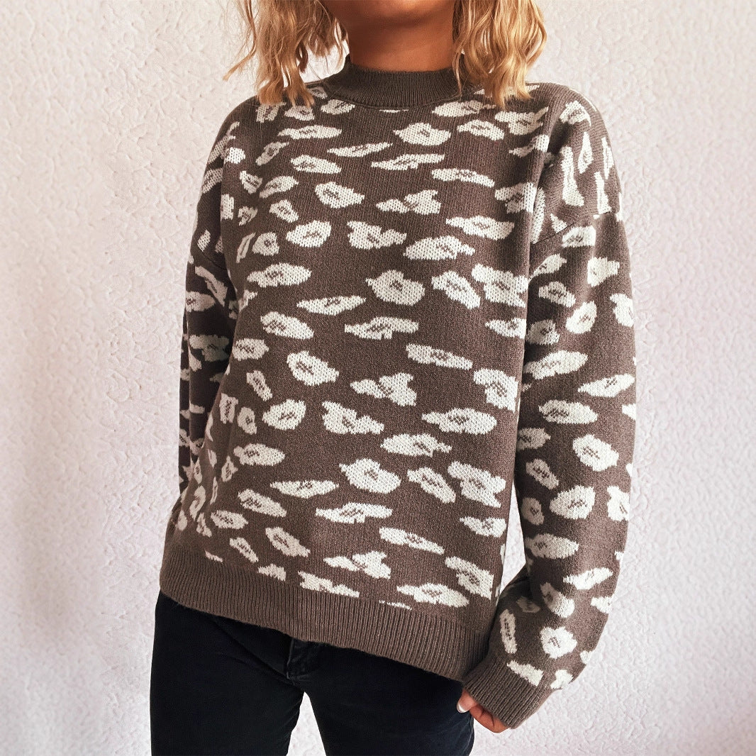 Contrast Jacquard Round Sweater Lightweight Options N5Z966
