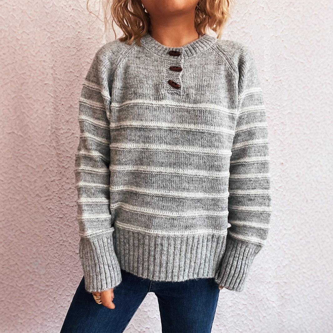 Contrast Stripe Round Sweater Lightweight Options N5A228