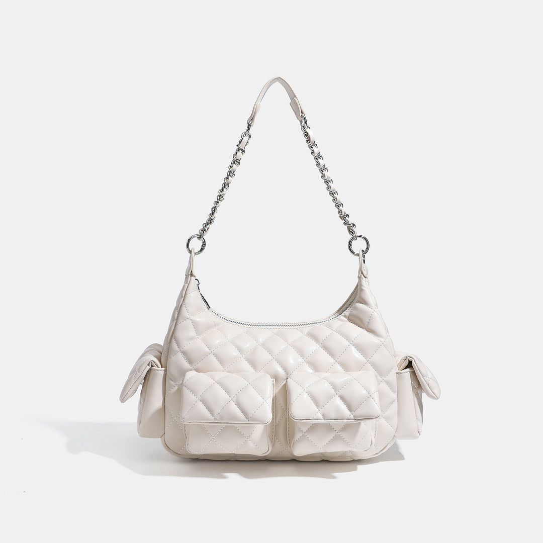 Quilted Chain Tote Bag Large Capacity Work Shoulder N6F147