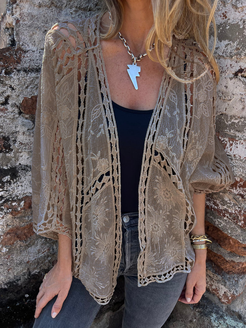 Batwing Lace Embroidered Cardigan Cover-Up N6G271