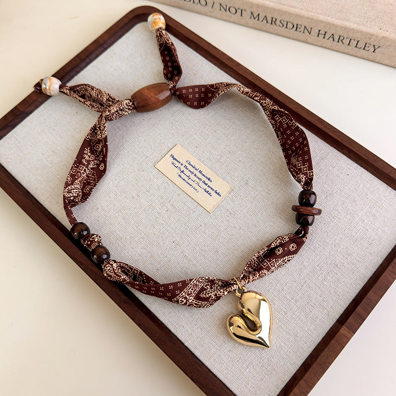 Womens Brown Leopard Print Beaded Scarf Necklace N6K279