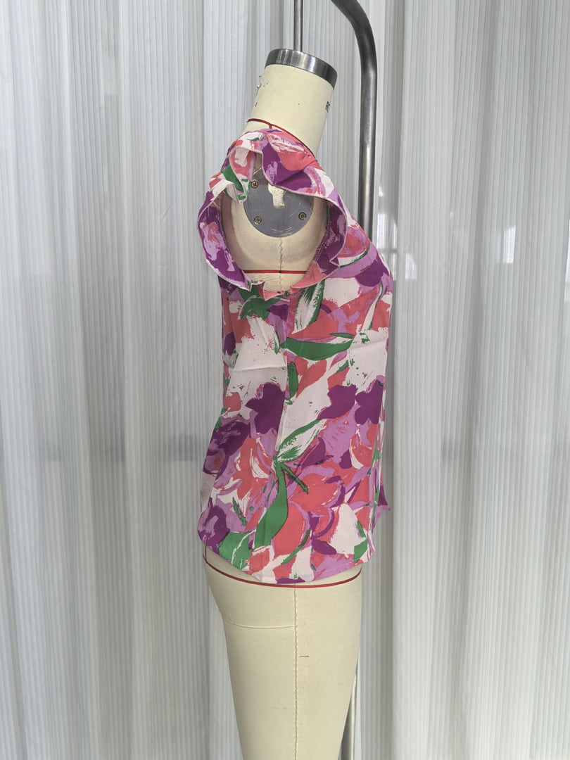 Floral Square Neck Ruffle Cap Sleeve Top Women N6F244