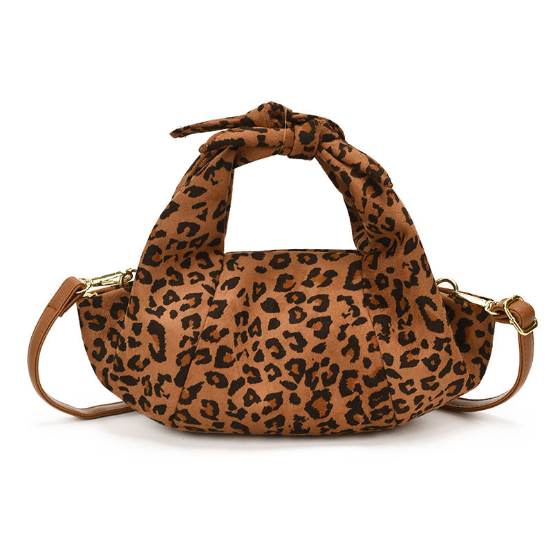 Women's Leopard Print Ruched Suede-Feel Bag N6J214