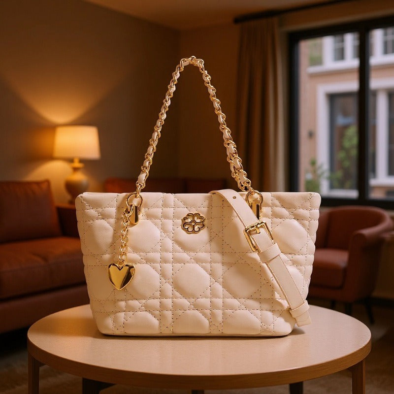 Diamond Quilted Chain Tote Bag PU Polyester S5P314