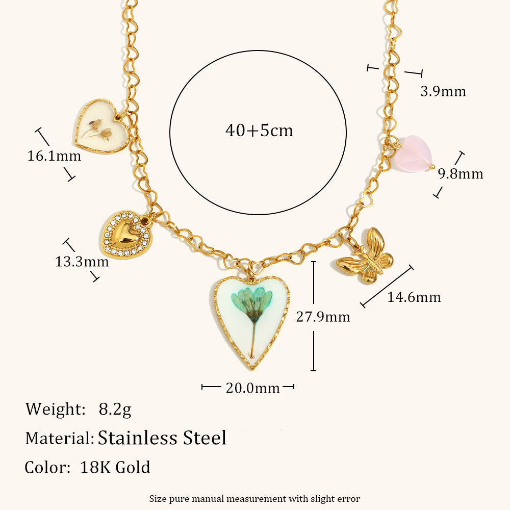 Color Gradient Heart Butterfly Necklace Steel S5P223