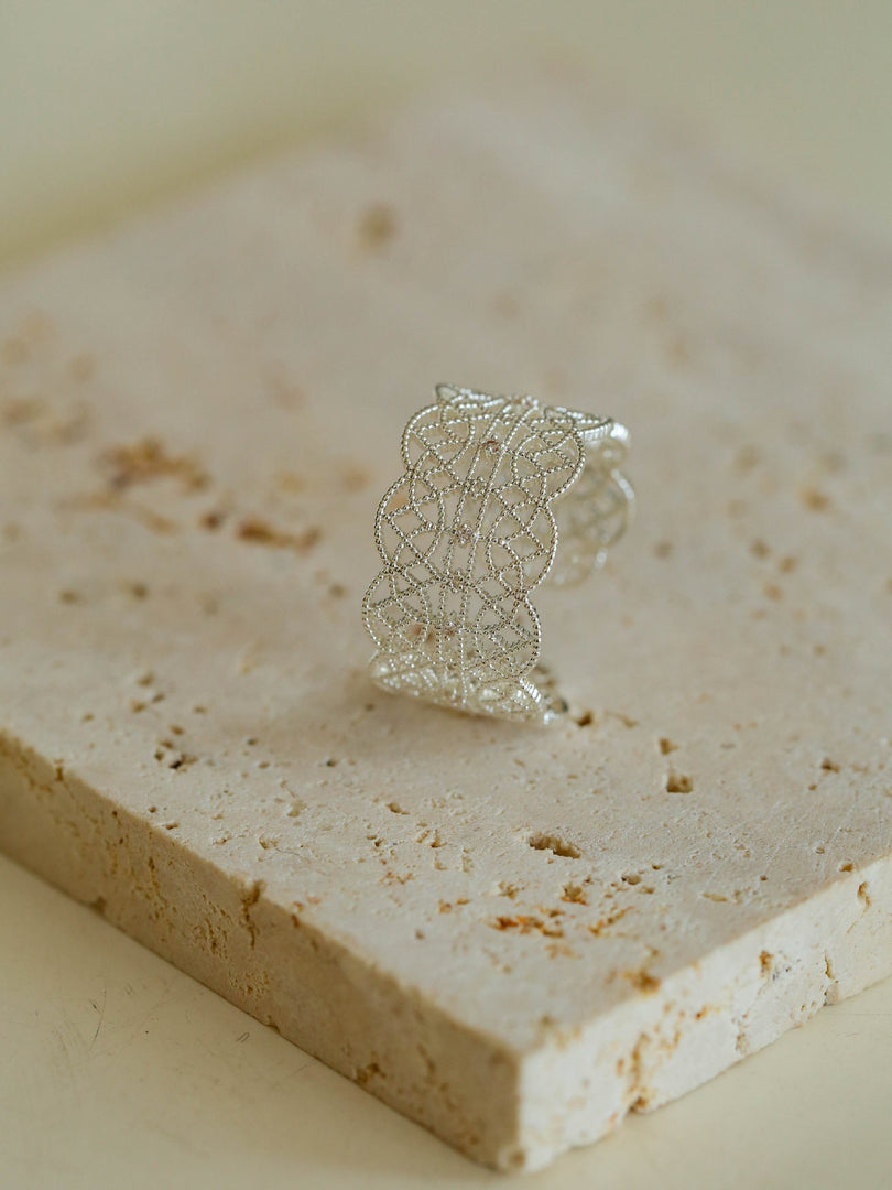 Lace Diamond Adjustable Silver Ring Women N6C002