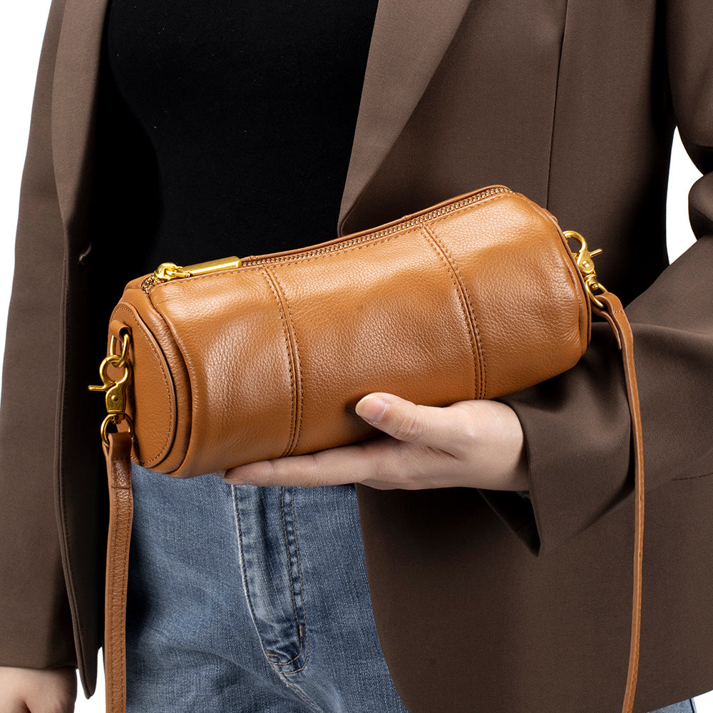 Vintage Genuine Leather Barrel Bag Shoulder Crossbody N6F158