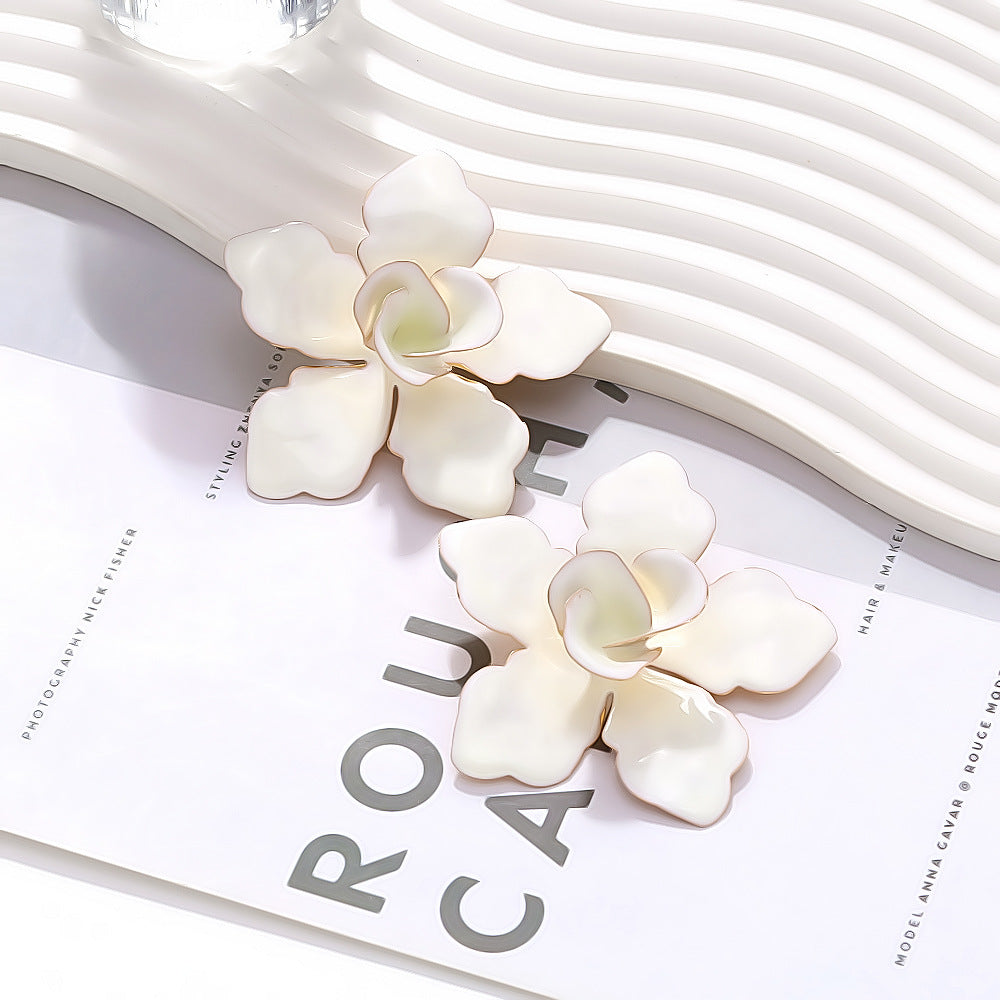Metal Drop Fill Floral Studs Iron Enameled Statement S5P164