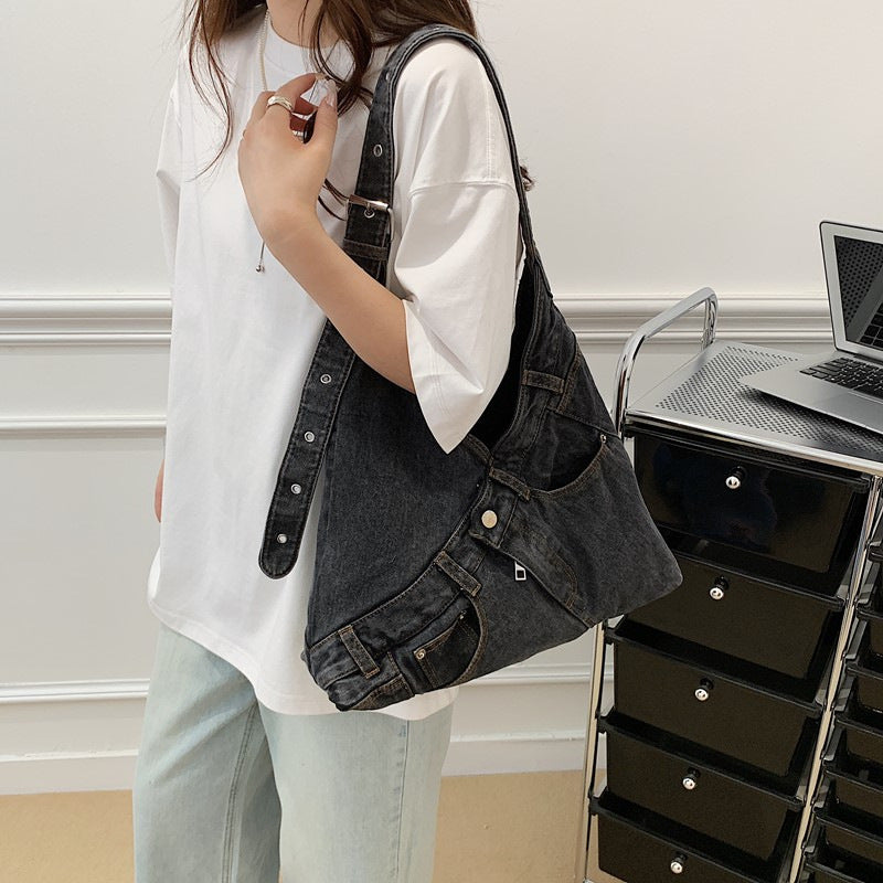 Women's Large Denim Tote Shoulder Handbag N6J201
