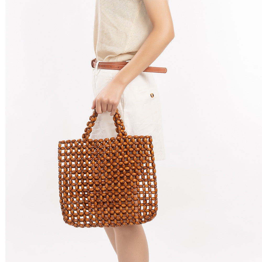 Handwoven Maple Bead Tote Solid Color Leisure Women S5P964