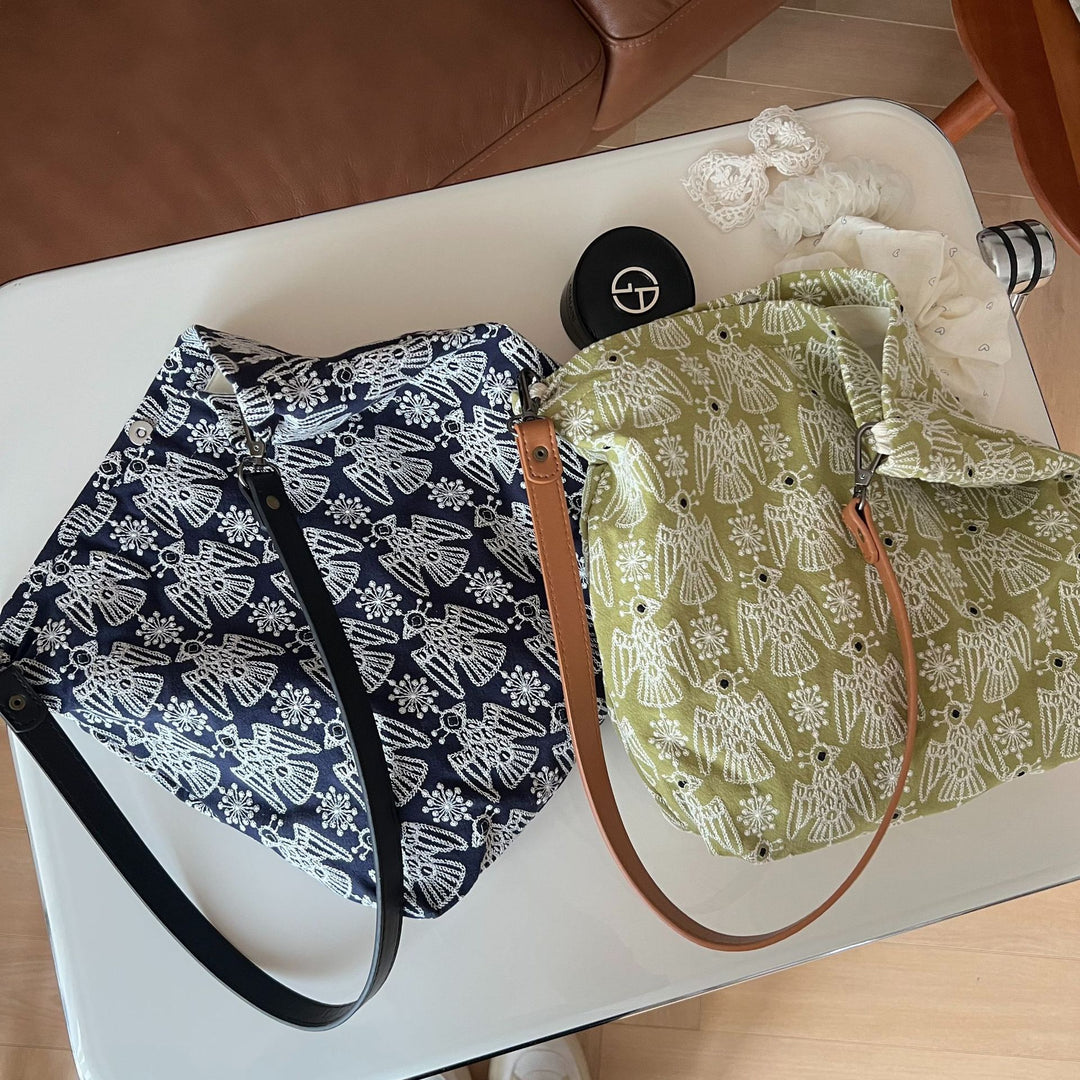 Bird Embroidery Canvas Tote Bag Shoulder N6F110