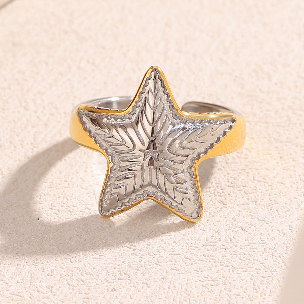 Line Design Ring Steel 18K Gold S5P023